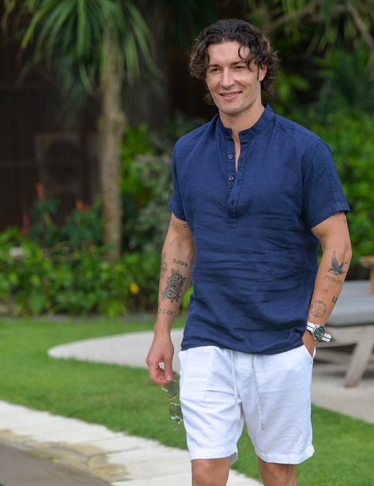Goa Short Sleeve Mandarin Collar Linen Shirts