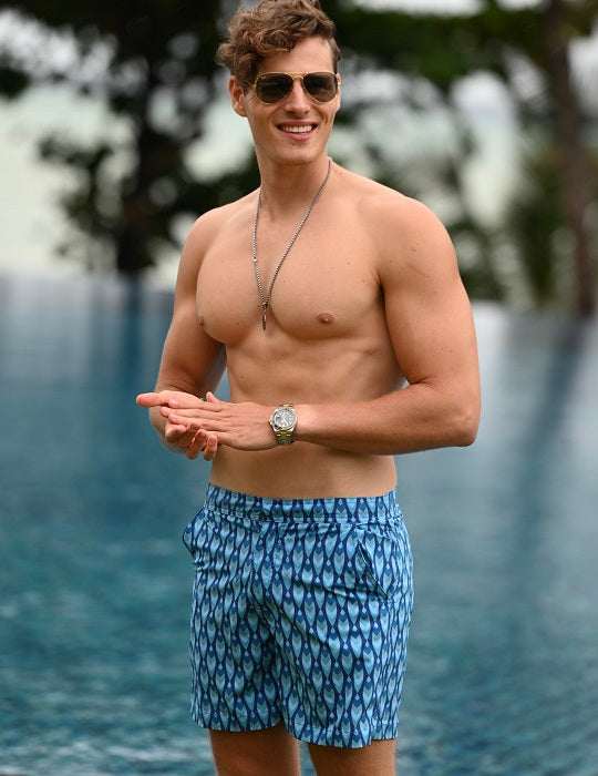 Men's Gustavia Patterned Tailored Swim Shorts - Surfboard