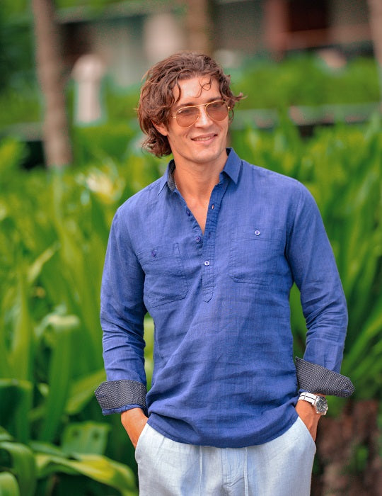 Ibiza Long Sleeve Solid Pull on Linen Shirts