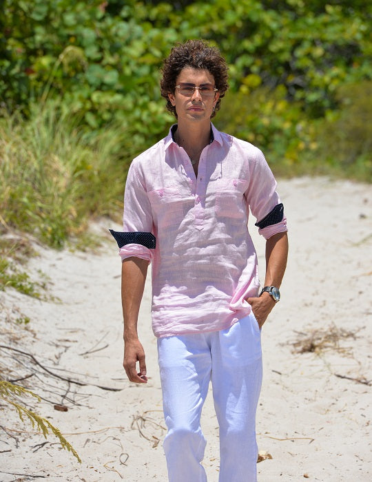 Ibiza Long Sleeve Solid Pull on Linen Shirts