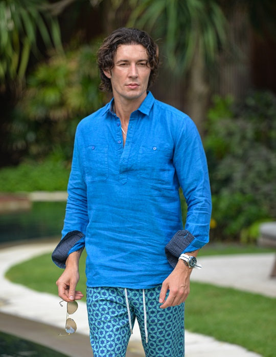 Ibiza Long Sleeve Solid Pull on Linen Shirts