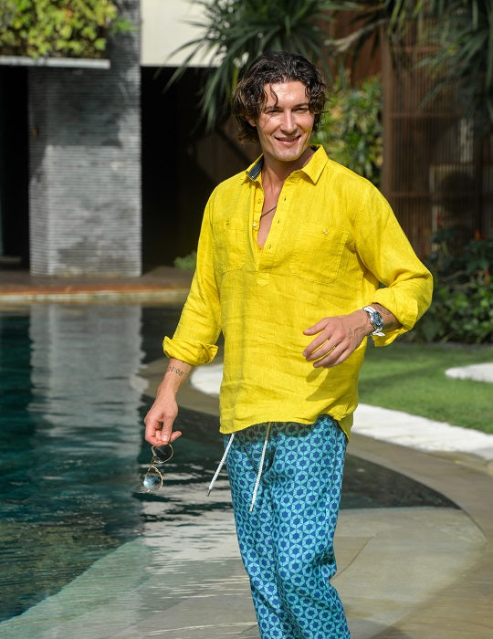 Men's Ibiza Long Sleeve Solid Pull on Linen Shirts