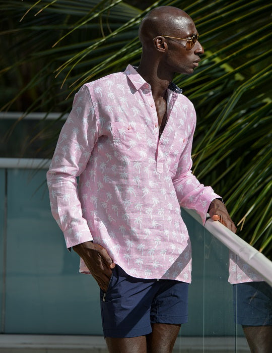 Men's Ibiza Long Sleeve Patterned Pull on Linen Shirts