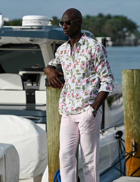 Ibiza Long Sleeve Patterned Pull on Linen Shirts