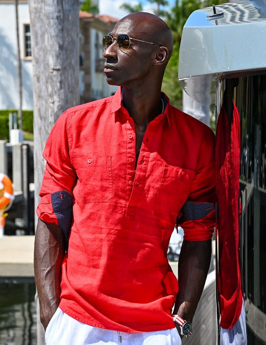 Ibiza Long Sleeve Solid Pull on Linen Shirts