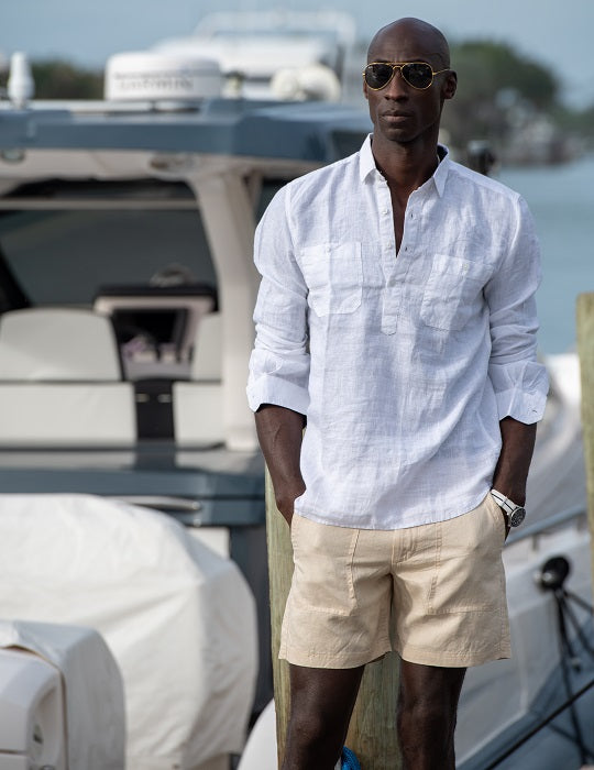 Ibiza Long Sleeve Solid Pull on Linen Shirts