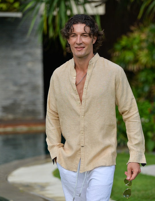 Men's Indie Long Sleeve Mandarin Collar Linen Shirts