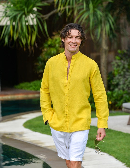 Men's Indie Long Sleeve Mandarin Collar Linen Shirts