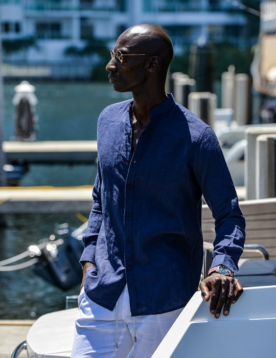 Men's Indie Long Sleeve Mandarin Collar Linen Shirts