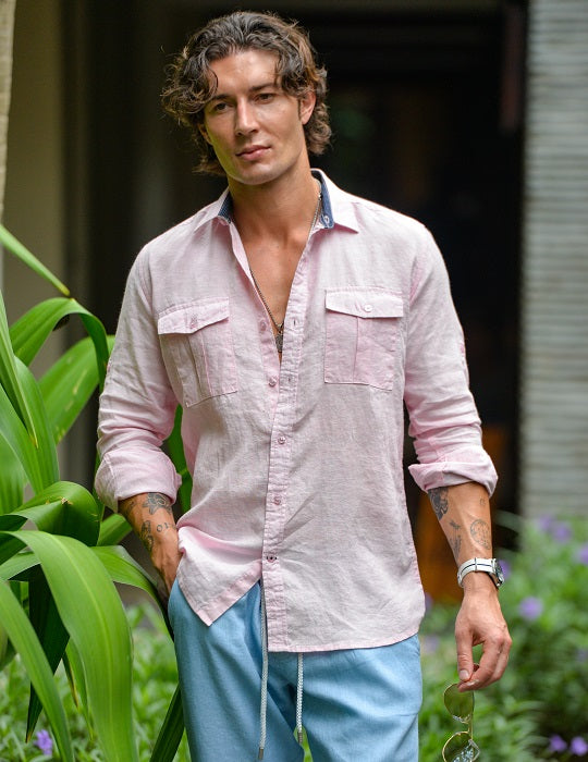 Men's Kruger Cargo Pocket Long Sleeve Linen Shirts