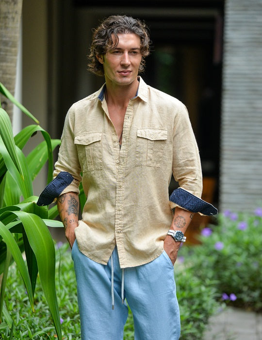 Men's Kruger Cargo Pocket Long Sleeve Linen Shirts