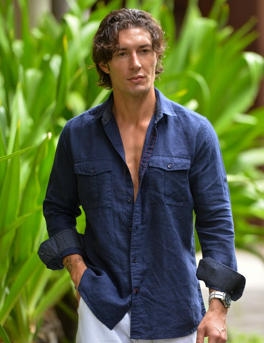 Men's Kruger Cargo Pocket Long Sleeve Linen Shirts