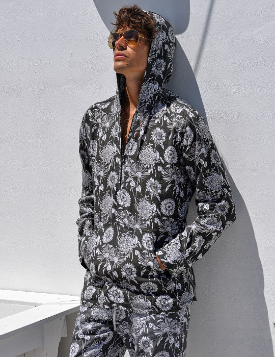 Men's Long Beach Patterned Linen Hoodies