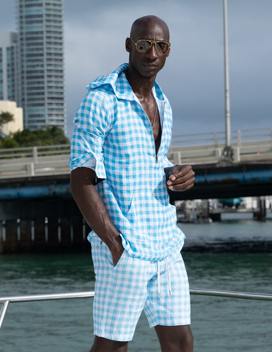 Men's Long Beach Patterned Linen Hoodies