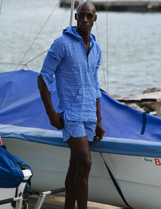 Men's Long Beach Patterned Linen Hoodies