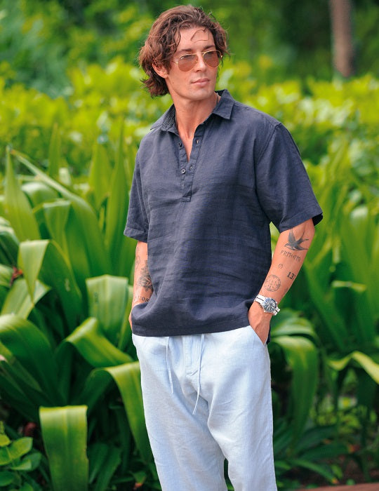Men's Malta Short Sleeve Pull on Linen Shirts