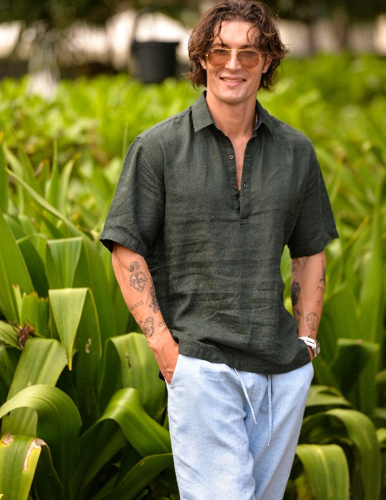 Men's Malta Short Sleeve Pull on Linen Shirts