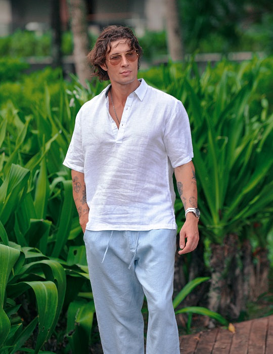 Men's Malta Short Sleeve Pull on Linen Shirts