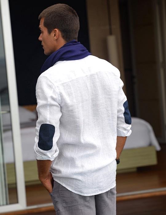 Men's Paddington Long Sleeve Linen Shirt with Elbow Patches