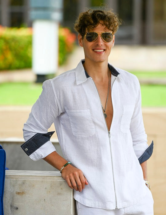 Men's Pitt Solid Long Sleeve Linen Zip Front Shirts