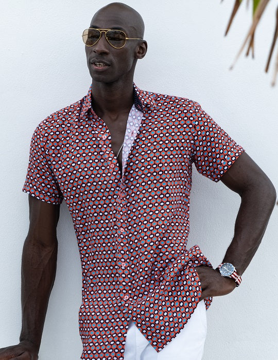 Men's Positano Patterned Short Sleeve Linen Shirts