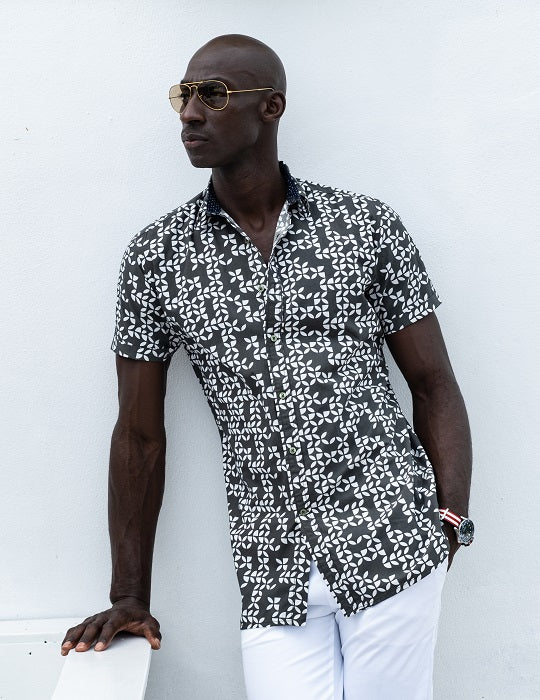 Men's Positano Poplin Short Sleeve Shirt - Leaves