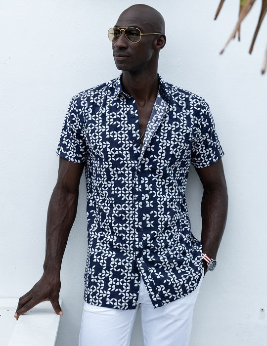 Men's Positano Poplin Short Sleeve Shirt - Leaves