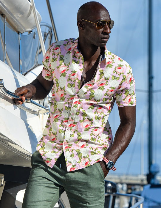 Men's Positano Poplin Short Sleeve Shirt - Peony