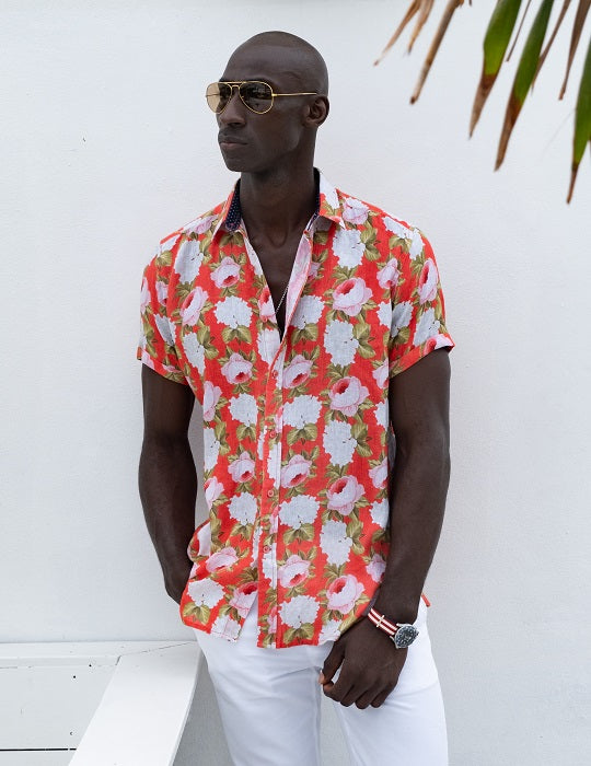 Men's Positano Poplin Short Sleeve Shirt - Peony