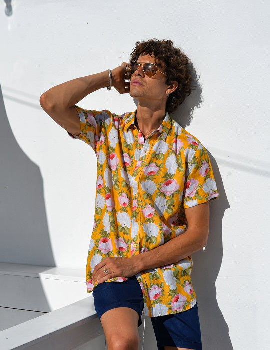 Men's Positano Poplin Short Sleeve Shirt - Peony
