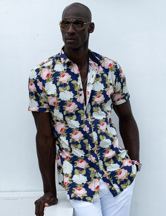 Men's Positano Poplin Short Sleeve Shirt - Peony