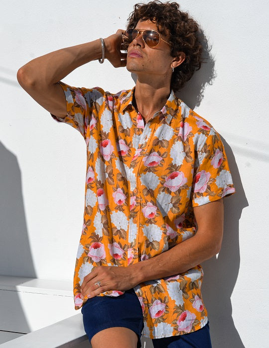 Men's Positano Poplin Short Sleeve Shirt - Peony