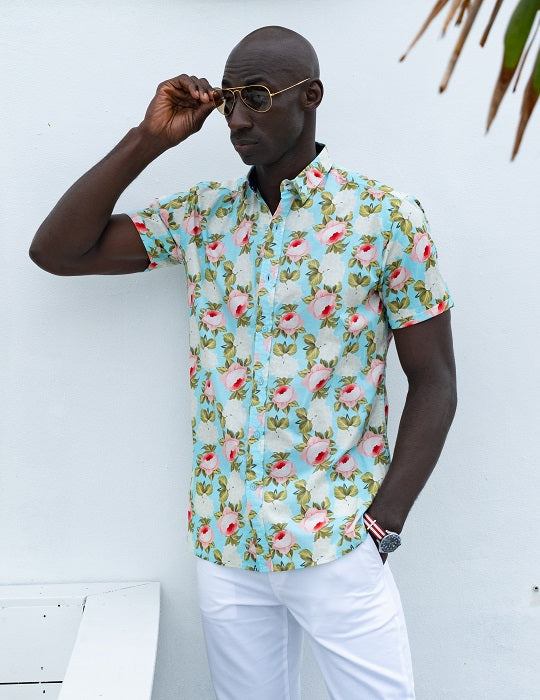 Men's Positano Poplin Short Sleeve Shirt - Peony