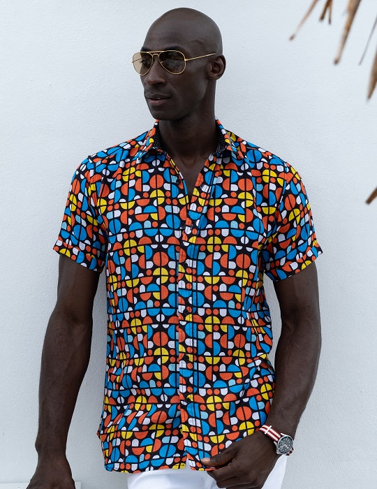 Men's Positano Patterned Short Sleeve Linen Shirts