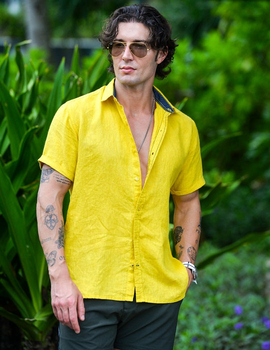 Men's Positano Solid Short Sleeve Linen Shirts