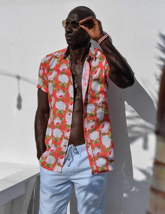 Men's Positano Patterned Short Sleeve Linen Shirts
