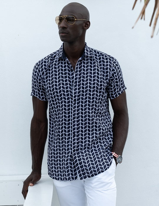 Men's Positano Patterned Short Sleeve Linen Shirts