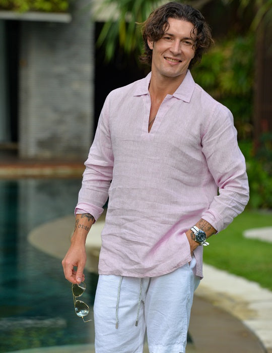 Men's Ravello Long Sleeve Resort Style Pull on Linen Shirts