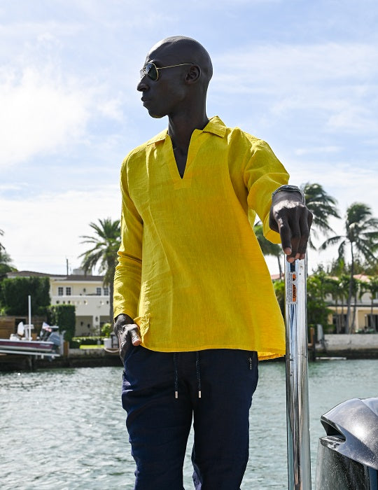 Men's Ravello Long Sleeve Resort Style Pull on Linen Shirts