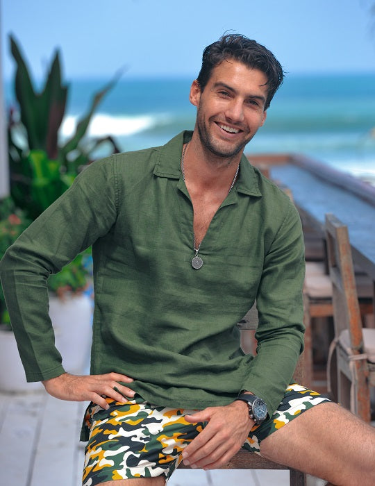 Men's Ravello Long Sleeve Resort Style Pull on Linen Shirts