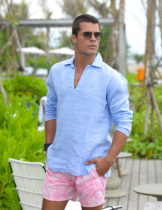 Men's Ravello Long Sleeve Resort Style Pull on Linen Shirts