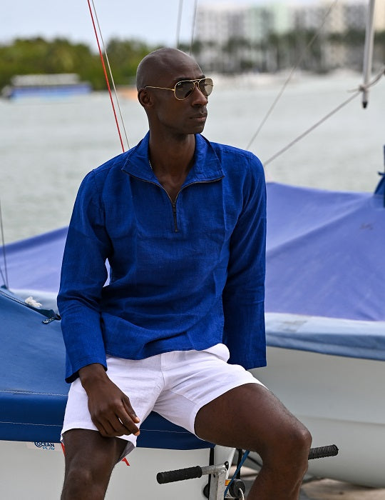 Sicily Solid Long Sleeve Zip Up Linen Shirts