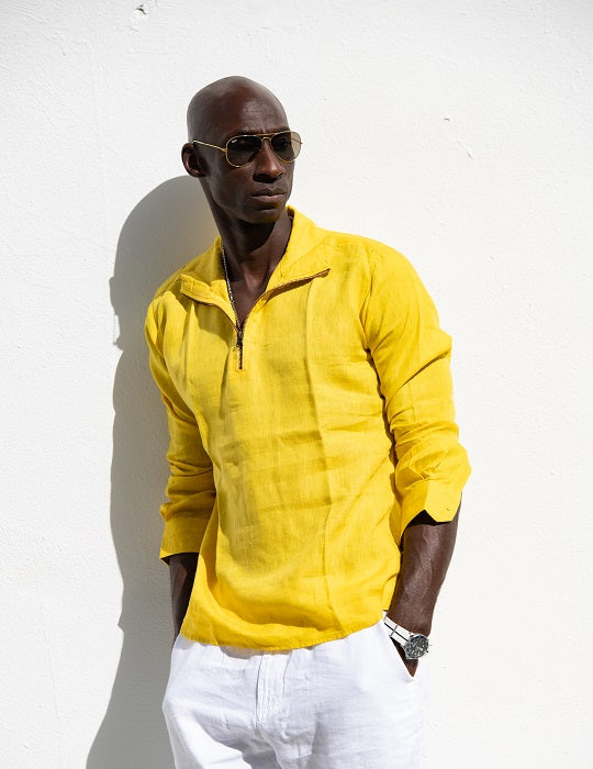 Men's Sicily Solid Long Sleeve Zip Up Linen Shirts