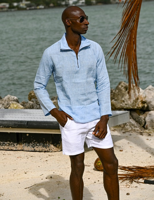 Sicily Solid Long Sleeve Zip Up Linen Shirts