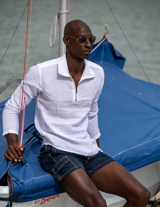 Men's Sicily Solid Long Sleeve Zip Up Linen Shirts