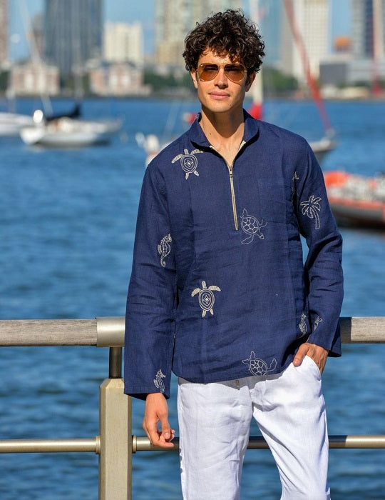 Men's Sorrento All Over Embroidered Linen Shirts