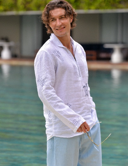 Men's Sorrento All Over Embroidered Linen Shirts