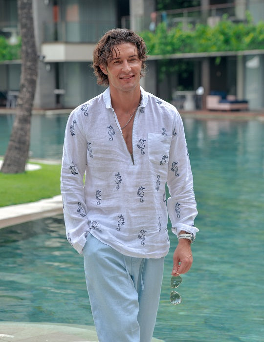 Men's Sorrento All Over Embroidered Linen Shirts