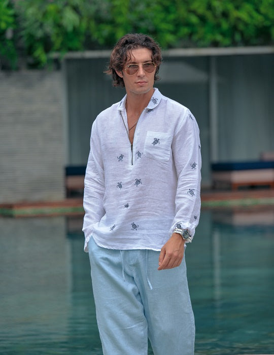 Men's Sorrento All Over Embroidered Linen Shirts