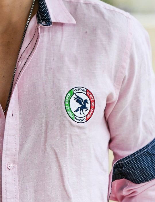 Men's St Barth with Tuscany Embroidery Linen Long Sleeve Shirts